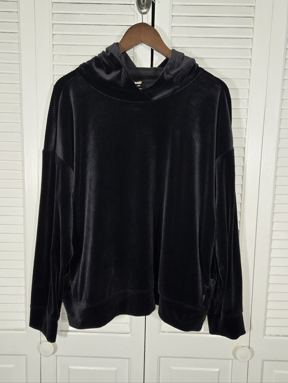 Avia Black Ribbed Velour Long Sleeve Pullover Cowl Neck Relaxed Sweatshirt XXL